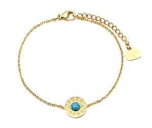 �y���������z�u���X���b�g�@�A�N�Z�T��?�@turqubc3096f�`�F�[��bc3096ffine chain bracelet golden steel with stone charm circle eye turqu