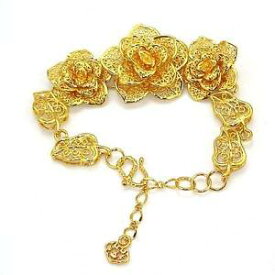 【送料無料】ブレスレット　アクセサリ—　18kイェローゴールドwomensブレスレットチェーン9linkgf18k yellow gold filled womens bracelet huge flower chain 9link charm gf jewelry