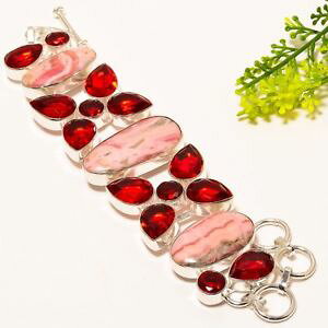 �y���������z�u���X���b�g�@�A�N�Z�T��?�@rhodochrositegarnet gemstone handmade jewelry bracelet78nrb1495rhodochrosite, garnet gemstone handmade jewelry bracelet 78