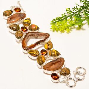 �y���������z�u���X���b�g�@�A�N�Z�T��?�@�E�B���h�E�^�C�K�[�V�g�����W���G���[�u���X���b�gwindow agate druzy, tiger calsilica, citrine jewelry bracelet 78 nrb1581