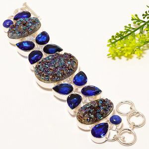 �y���������z�u���X���b�g�@�A�N�Z�T��?�@�`�^���T�t�@�C�A�n���h���C�h�W���G���[�u���X���b�gtitanium druzy, sapphire gemstone handmade jewelry bracelet 78 nrb1489