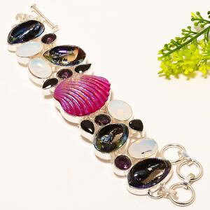 �y���������z�u���X���b�g�@�A�N�Z�T��?�@�`�^���V�F���~���L�[�I�p�[���A���W�X�g�u���X���b�gtitanium oyester shell, milky opal, amethyst jewelry bracelet 78 nrb1493