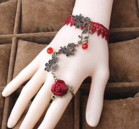 【送料無料】ブレスレット　アクセサリ—　バラレースブレスレットred rose lace bracelet attached women ring ladies slave
