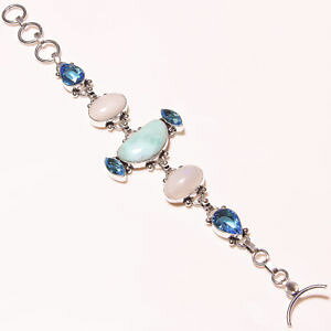 yzuXbg@ANZT?@j[listingnaturallarimar listingnatural blue larimar rainbow moonstone blue topaz quartz silver plated bracelets