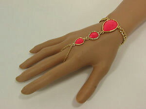 �y���������z�u���X���b�g�@�A�N�Z�T��?�@�`�F�[���u���X���b�gwomen gold metal hand chain fashion bracelet coral pink drops beads slave ring