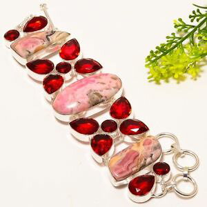 �y���������z�u���X���b�g�@�A�N�Z�T��?�@rhodochrositered garnet gemstone handmade jewelry bracelet78nrb1614rhodochrosite, red garnet gemstone handmade jewelry bra