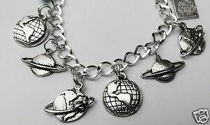 �y���������z�u���X���b�g�@�A�N�Z�T��?�@�V���o�[�n���h���C�h�u���X���b�gcome away with me space age planet silver tone handmade bracelet 19 21 cm