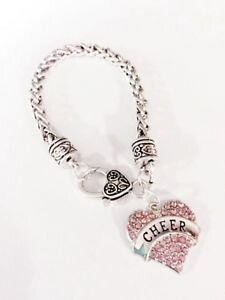 �y���������z�u���X���b�g�@�A�N�Z�T��?�@�N���X�^���s���N�n�[�g�`�A���[�_�[�`�A���[�f�B���O�u���X���b�gcheer crystal pink heart gift cheerleader cheerleading squad charm bracelet