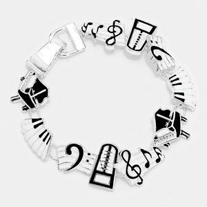 �y���������z�u���X���b�g�@�A�N�Z�T��?�@�G�i�����m�[�g�s�A�m�N���X�v�u���X���b�genamel music note and piano magnetic clasp bracelet