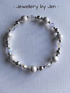 yzuXbg@ANZT?@bLr[YXtXL[NX^nhChuXbgXgb`chunky silver plated frosted bead swarovski crystal handmade stretch bracelet
