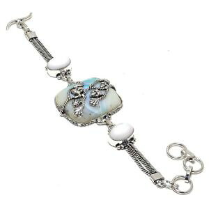 �y���������z�u���X���b�g�@�A�N�Z�T��?�@�A�N�A���[�X�u���X���b�gaqua lace agate, white coral gemstone 925 silver plated jewelry bracelet 78