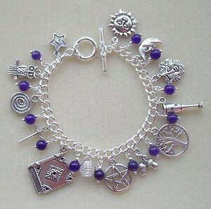 yzuXbg@ANZT?@AWXg13uXbgTpentagram sun moon purple amethyst 13 charm bracelet wicca pagan witch