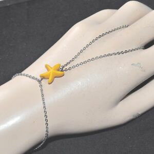 �y���������z�u���X���b�g�@�A�N�Z�T��?�@�`�F�[���m�[�g�X���[�g�q�g�fhand chain bracelet ring steel silver note slate starfish yellow jewel