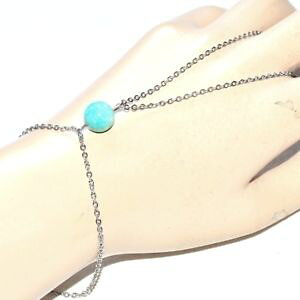 �y���������z�u���X���b�g�@�A�N�Z�T��?�@�`�F�[���X�e�����X�A�}�]�i�C�ghand chain bracelet stainless steel ring bluish green amazonite gem