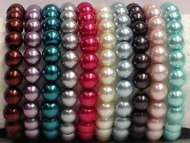 【送料無料】ブレスレット　アクセサリ—　ミックスカラーガラスパールロットビーズストレッチブレスレットwhole lot of 10 gorgeous mix color glass pearl beaded stretch bracelets 8mm