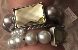 yzuXbg@ANZT?@\tBAAvZbgNX^Xgb`uXbgnwt set of 3 lia sophia silver, pearl amp; crystal chunky metal stretch bracelets