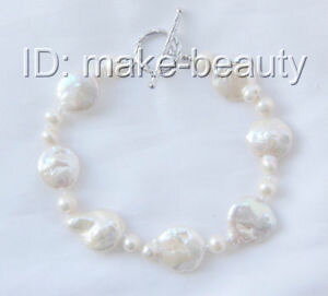 �y���������z�u���X���b�g�@�A�N�Z�T��?�@�o���b�N22mm8 h2666stunning big 22mm baroque white freshwater pearls bracelet 8 h2666