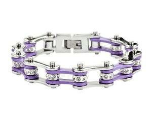 yzuXbg@ANZT?@fB[XI[goCXeXX`[oCN`F[uXbgwomens ladies motorcycle stainless steel violet crystal bike chain bracelet