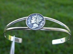 �y���������z�u���X���b�g�@�A�N�Z�T��?�@�_�C���R�C���J�t�u���X���b�gsilver mercury dime coin cuff bracelet adjustable silver plated nice gift to her