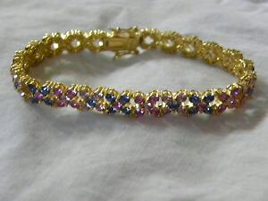 yzuXbg@ANZT?@}`J[ejXuXbgmulti color gold plated cz tennis bracelet 712 signed