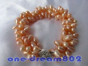 �y���������z�u���X���b�g�@�A�N�Z�T��?�@�R���s���N�u���X���b�g3row8 5x10mm rice pink freshwater pearl bracelet