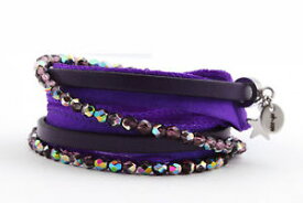 【送料無料】ブレスレット　アクセサリ—　ラップブレスレットシルクレザーパープルガラスビーズステンレスクラスプニースwrap bracelet silk leather purple glass beads stainless steel magnetic clasp nice 4u