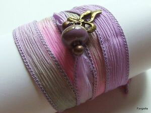 �y���������z�u���X���b�g�@�A�N�Z�T��?�@�s���N�X�g���b�v�p�[�v���V���N�p�[���K���Xpink strap purple silk green hand tint pearl artisan glass and n