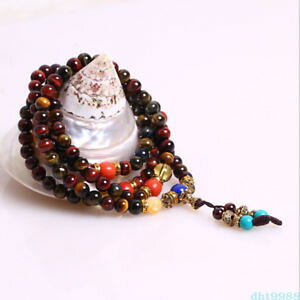 �y���������z�u���X���b�g�@�A�N�Z�T��?�@�}���`�J���[�^�C�K�[�A�C�r�[�Y�u���X���b�g6mm natural multicolour tiger eye stone108 buddhism bead bracelet