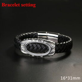 【送料無料】ブレスレット　アクセサリ—　ブレスレットスターリングシルバーマウントタクシーbraided leather bracelet sterling silver mount rectangle setting blank oval cab