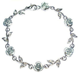【送料無料】ブレスレット　アクセサリ—　スワロフスキークリスタルバラブレスレットクリスマスw swarovski crystal ~silver rose flower floral bridal wedding bracelet xmas gift