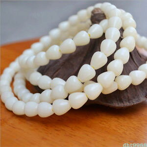 �y���������z�u���X���b�g�@�A�N�Z�T��?�@�V�[�h�r�[�Y�u���X���b�gwater drops white jade bodhi seed 108 buddhism bead bracelet