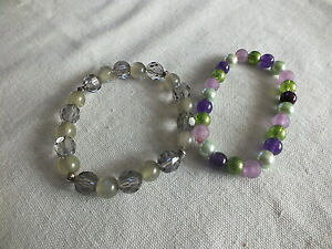yzuXbg@ANZT?@Xgb`uXbgZbgvX`bNr[YChcollectible stretch bracelet set 2 purples greens plastic beads 38 wide
