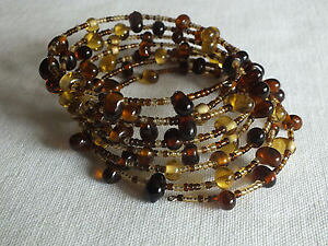 �y���������z�u���X���b�g�@�A�N�Z�T��?�@�u���X���b�g�u���E���S�[���h�r�[�Y���b�v�j�[�Xcollectible wrap bracelet brown gold beads 1 12 wide x 2 12 across nice