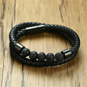 yzuXbg@ANZT?@gfBuXbgJtbvANZTtrendy lava stone leather bracelet cuff wrap jewelry gifts accessories for men