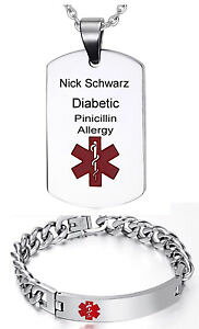 yzC^A@uXbg@}bVt^OuXbgid massiccio medicina dog tag o bracciale con incisione a scelta nuovo notartzt sos