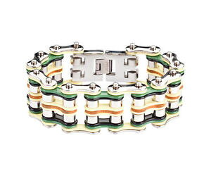 �y���������z�C�^���A���@�u���X���b�g�@�X�e�����X�X�`�[���o�C�N�J�t�A�����J�`�F�[��uomo acciaio inox nero in argento pelle verde catena della bici bracciale usa