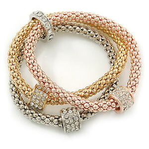 yzC^A@uXbg@NX^Vo[[YS[hg[Olbg[NuXbgZbgset di 3 bracciali a rete con anelli di cristallo in argentorosegold tone 17cm l