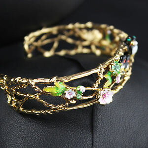 �y���������z�C�^���A���@�u���X���b�g�@�u���X���b�g�m���[���I���W�i��bracelet email oiseau email fleur feuille noir vert artisan original reglable l4