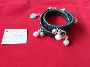 yzC^A@uXbg@rrr[Ybvp[uhxbibi bijoux neri in pelle wrap con perline amp; pearlnuovissimo con etichetta
