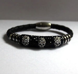 yzC^A@uXbg@og[EB\NX^GiuXbgbutler e wilson crystal amp; smalto 3 teschio cuoio intrecciato bracciale magnetico nuovo
