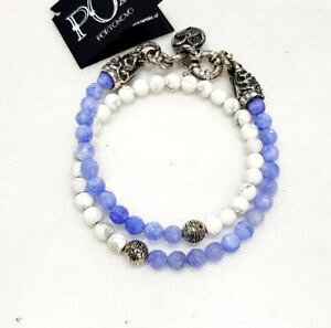 �y���������z�C�^���A���@�u���X���b�g�@�J�t�u�[�����C���b�Nbracciale portonovo stone doppio giro agata bianca e lilla con metal boules