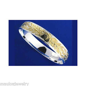 yzC^A@uXbg@Vo[nCAnCrXJX}Cg[uXbgargento 925 hawaiano bracciale rigido fiore di ibisco maile foglia 12mm 2 toni