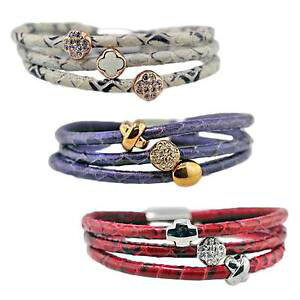 �y���������z�C�^���A���@�u���X���b�g�@�J�t�X�L���I�[�K�X�^�fbracciale pelle augusta de carolis 3 giri colori vari con charm e cristalli