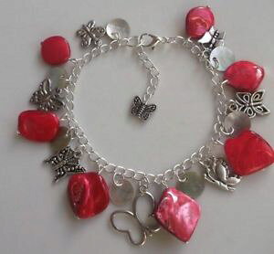 yzC^A@uXbg@nhChVo[g[C`VFuXbghand made farfalla tono argento shell bracciale con charm rosso bianco 75 pollici regalo