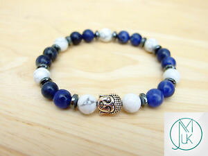 �y���������z�C�^���A���@�u���X���b�g�@�J�tbuddha howlitesodalite naturale gemstone bracciale guarigione 775 elasticizzata