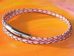 yzC^A@uXbg@CxCA[gAeB[NsNXeXXeB[uXbgdonna 3mm rosa antico pelle e bracciale in acciaio inossidabile da lyme bay art