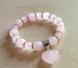 【送料無料】イタリアン　ブレスレット　ローズクォーツヒーリングブレスレットハートquarzo rosa gemstone guarigione braccialetto cuore amore elasticizzata