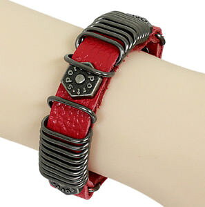 �y���������z�C�^���A���@�u���X���b�g�@�{���gpia {} bracciale di pelle rossa con bulloni esagonali bracciale in pelle bottoni