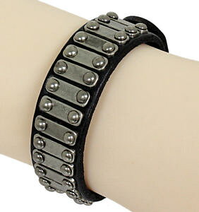 �y���������z�C�^���A���@�u���X���b�g�@pia {} bracciale pelle nera con sottili lastre di metallo e schnallenverschlu