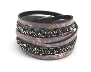 �y���������z�C�^���A���@�u���X���b�g�@�u���X���b�g�_�u���c�A�[bc1164e bracelet double tour simili cuir imprim fleuri gris et clous brill